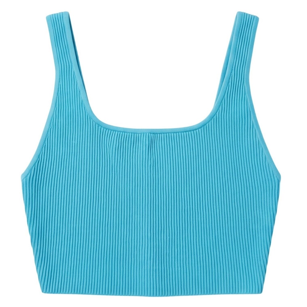 ARITZIA Babaton Sculpt Knit Ribbed Square Neck Crop Tank Top Blue Medium NWOT - Picture 2 of 6